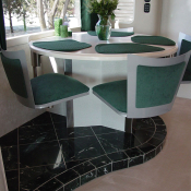 Discontinued Chair Table 5001 Swing out bar stools by Seating Innovations - Specialty, Recreational Use Application, Dining/Table Room, Modern Style, JC3029 (Johnston Casuals Chair), Satin Nickel Finish, Upholstered Seat Seat, Custom Height Height