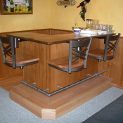 Specialty 5007 Attached bar stools by Seating Innovations - Specialty, Recreational Use Application, Outdoor/Specialty Room, Traditional Style, Catalina 332 (Holland Chair), Satin Nickel Finish, Maple Seat, 42 Height