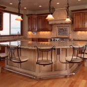 Snack Bar 1001 Swing out bar stools by Seating Innovations - Snack Bar, Residential Use Application, Kitchen/Snack Bar Room, Traditional Style, Waterbury (Stone County Chair), Satin Nickel Finish, Oak Seat, 36 Height